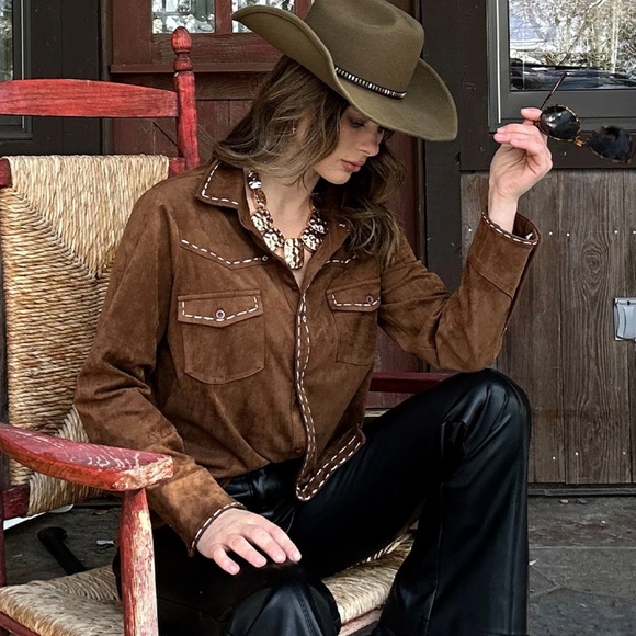 Brown Suede button down top - Picture 5 of 8